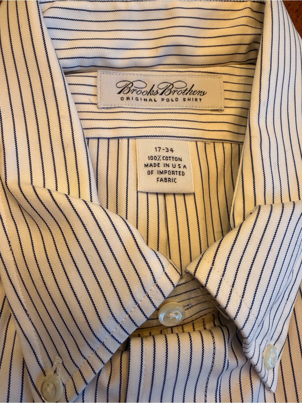 NWT Brooks Brothers Original Polo Shirt 17-34 Blue Stripe Made USA Cotton